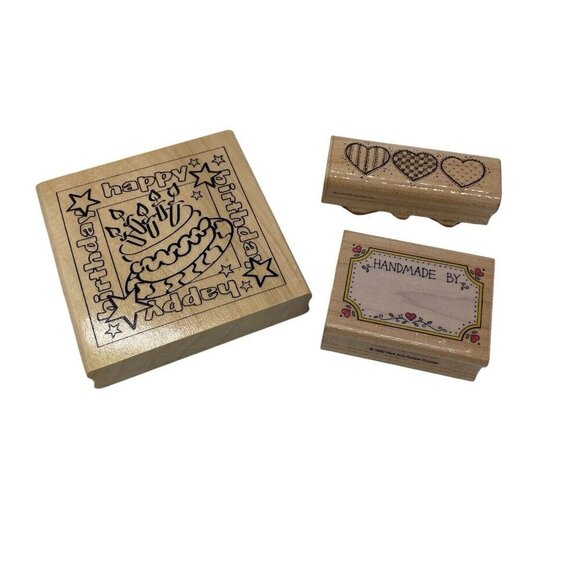 Rubber Stamp Lot Hero Arts Handmade By Happy Birthday Card Gift Making Scrapbook - Picture 1 of 9